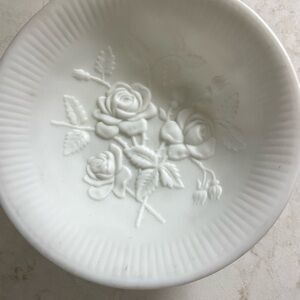 Vintage Imperial Milk Glass Rose Pattern Footed Bowl